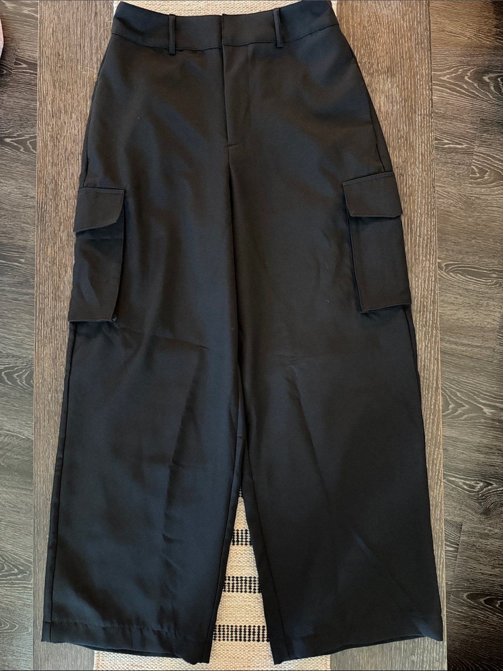 Black Wide-Leg Cargo Trousers
